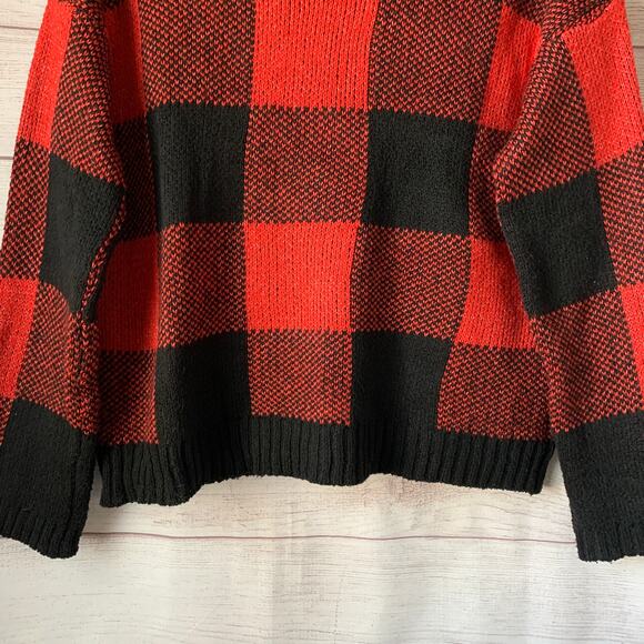 Cozy Co. by Cozy Casual Red and Black Plaid Sweater Cardigan Pockets Size S/M - Picture 7 of 13